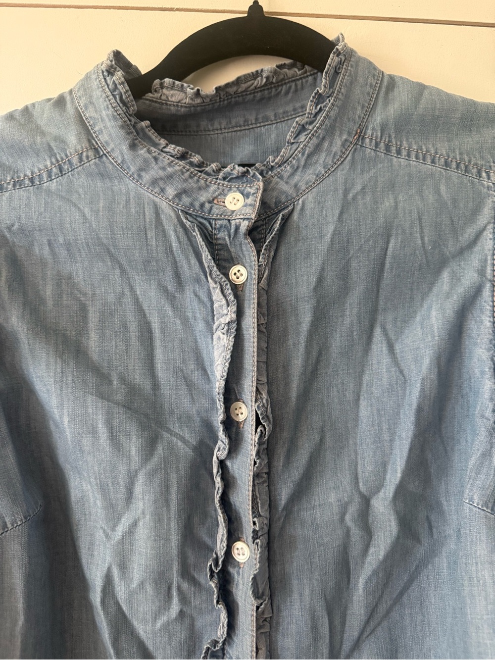 Veronica Beard Light Blue Ruffle Chambray Button-Front Blouse - Picture 5 of 7
